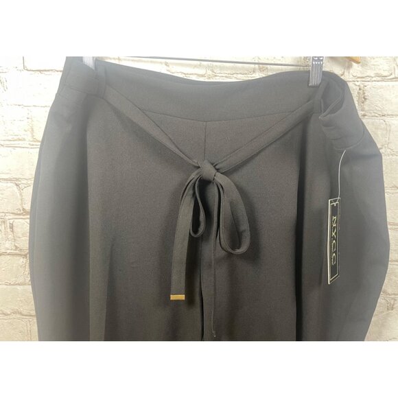 NYCC Womens Black Dress Pants Plus Sz 22W Pull On Elastic Waist Tie Belt Career - Picture 2 of 7